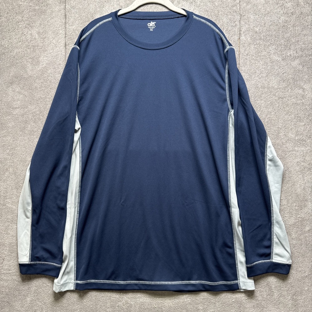 Alo Conquer Cool Fit Shirt Mens XXL  Blue Gray‎ Pullover Long Sleeve Performance